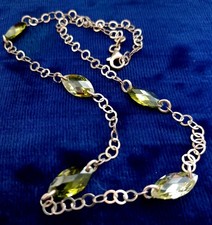 Vintage Peridot Crystal Chain Necklace Sterling Silver Sheffield 