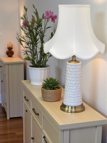 White fabric lamp shades table