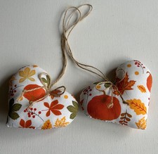 2 Heart Door Hangers Pumpkin Pattern Cotton Fabrics Autumn/Halloween/Fall/gift