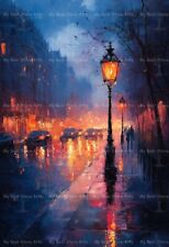 VICTORIAN STREET LAMP POSTS ART PRINT, Gothic Decor, Fantasy City Poster