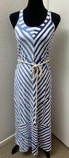Ann Taylor LOFT Maxi Dress Small Striped Nautical Rope Belt Stretch XXSP Petite
