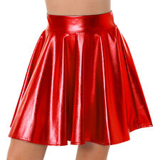 UK Women's High Waist PVC Leather Pleated Short Mini A-line Flared Skater Skirt