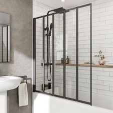 5 Panel Folding Bath Shower Screen 1200mm Pivot Door Matt Black Safety Glass 4mm
