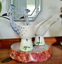 Pair Of Hannah Turner Peacock Stoneware Ceramic Eggcups