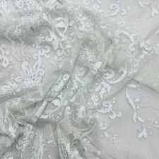 Floral French LACE Embroidery Net Fabric Dress Bridal Wedding Skirt 54” IVORY