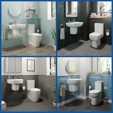 Modern Bathroom Close Coupled Toilet Basin Sink Semi Pedestal Cloakroom Suite