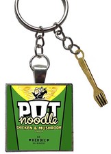 pot noodle chicken mushroom snack tasty fork keyring keychain