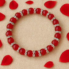 8mm Red Gloss Beads & Silver