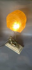Art Deco Spelter & Onyx Base Lady Lamp 1930s