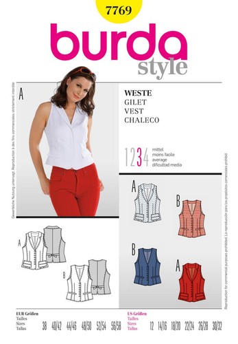 Burda 7769 waistcoat vest - 7769,