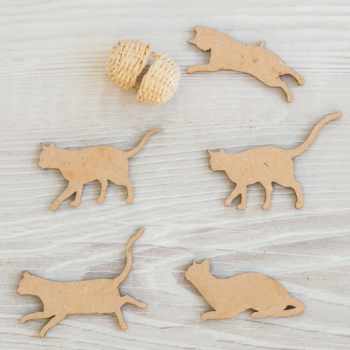 20x assorted cat shapes wood - assorted,