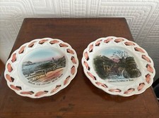 Two Antique Isle Of Man Ribbon Plates