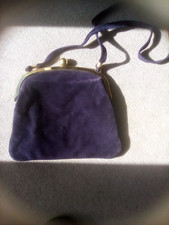 Purple suede leather small shoulder bag 30 x 20cms Gilt fastenings