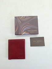 Ted Baker Mens Wallet Bifold Leather Burgundy Card Holder Coin Slot Boxed