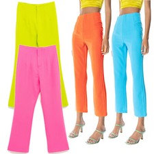 Women's High Waist Cropped Bell Bottoms Zipper Bright Neon Colors APP5670