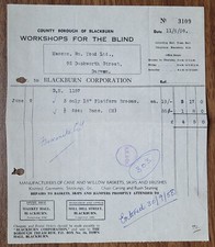 1958 Blackburn Workshops for the Blind, Cane & Willow Baskets etc Invoice