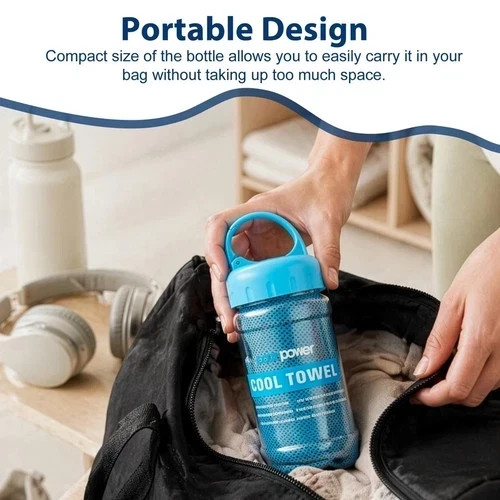 Cooling towel with portable - with,