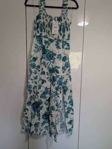 Zara white blue floral smocked - zara, white/blue