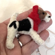 Lovely FOX TERRIER  with Red Scarf Felt Brooch by AMICA
