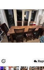 Trestle Table Dark Wood, Made From African Railway Sleepers along with 8 chairs 