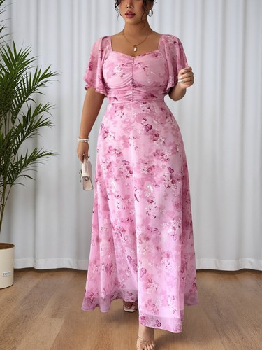 Flowers printed lotus sleeve - flowers,
