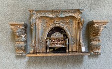 dolls house miniatures gold & verdigris fireplace and matching corbels