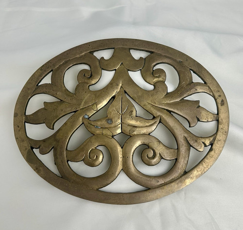 Vintage brass trivet scroll - vintage,