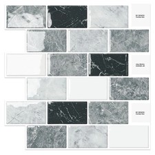 DEWOO 10Pk Grey Peel & Stick Backsplash Marble Wall Tile Tiles Kitchen Bathroom