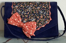 Irregular Choice Blue Velvet Bow Floral Clutch Bag NWT DAMAGED