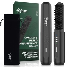 REHOYO Cordless Beard Straightener Brush Comb 3 Temps Anti-Scald Rechargeable UK