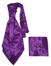 Adult Mens Satin Wedding Ruche Cravat Tie + handkerchief hanky +cuff links Set