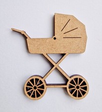 Baby Pram Laser cut MDF Craft Shapes Wooden Embellishment Decoration