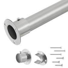 32mm Silver Stainless Steel Extendable Wardrobe Rail Bracket & Screws 74-160cm