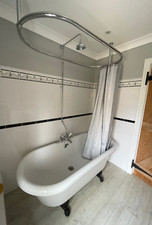 Freestanding Roll Top Claw Foot Bath with Traditional Taps, Rain Shower and Rail