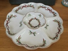 Royal Worcester Holly Ribbons Crudite Dish 6 Section Christmas Boxed