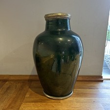  Large Moroccan Clay Green glaze Vase with silver Metal Filigree 15”  Tensift
