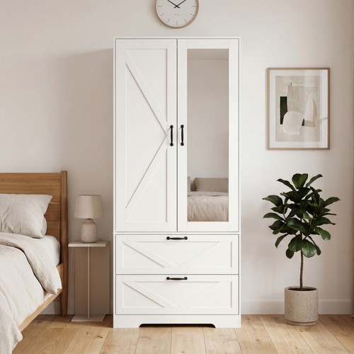 White door wood wardrobe - white, 2