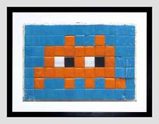 PIXEL ART MONSTER SPACE INVADER ORANGE TILE BLACK FRAMED ART PRINT B12X13959