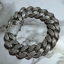 Mens Heavy 18mm Cuban Bracelet 8" Curb Link Simulated Diamond 925 Silver Layered