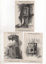 3 VINTAGE PEN & INK ART postcards:   HISTORIC PULPITS