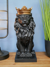 Black Sitting Lion with Gold Crown Ornament Indoor Home Decor Statue Figurine