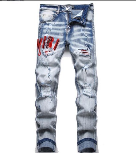 Men light blue ripped denim - blue,