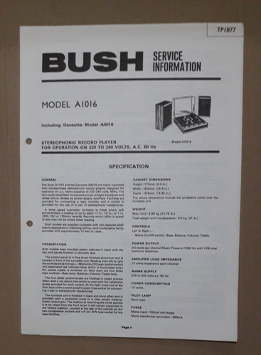 Bush a1016 record - bush,