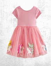 Ex Mini Boden Girl's Katie Unicorn Applique Tulle Dress in Pink RRP £42 (Defect)