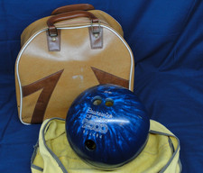 Vintage Brunswick Crown 2000 Bowling Ball BlueMarble Swirl & Scovill Carry Bag