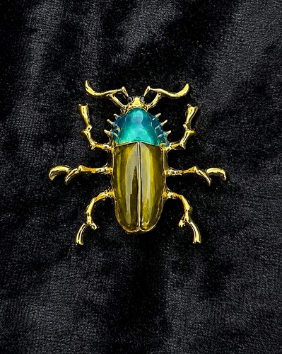 Gold tone beetle rhinestone - tone,