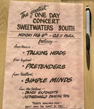 1984 NZ Concert Poster. Talking Heads, Simple Minds, Pretenders, Dance Exponents