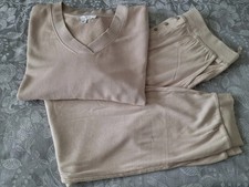 New Marks & Spencer Loungewear set Beige Top & Bottoms Cuffed Size Medium 