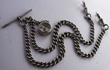 Antique double solid silver pocket watch albert chain & silver compass fob