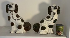 Pair Of Staffordshire China Dogs Spaniels Brown And White